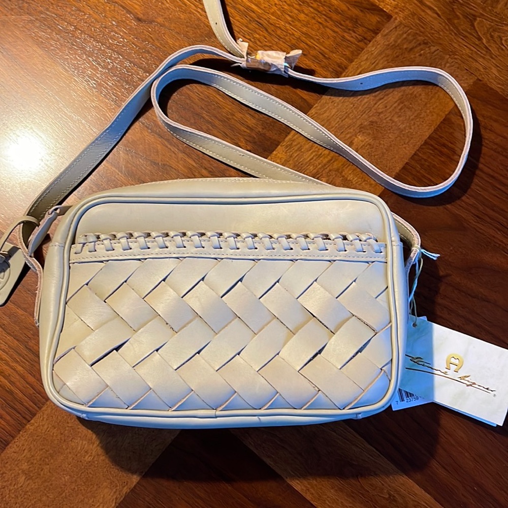 VINTAGE 80S NWT ETIENNE AIGNER LEATHER WOVEN ACCENT HANDBAG - BEAUTIFUL!